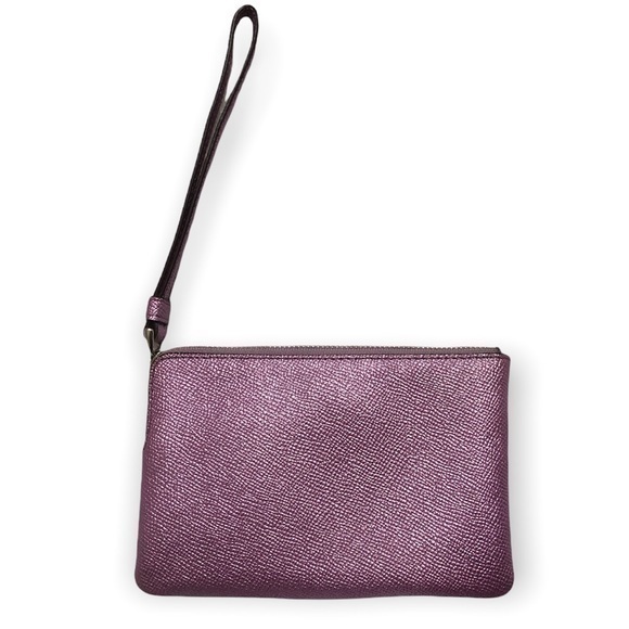 Coach purple shimmer wristlet bag